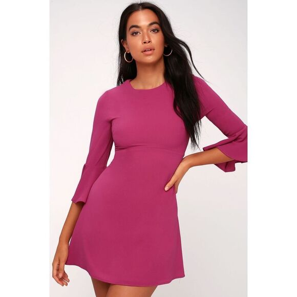 Lulu’s Magenta Flounce Sleeve Dress XL - Picture 2 of 5
